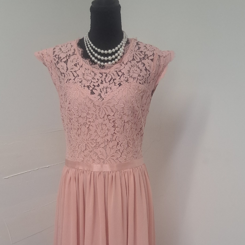 Blush Pink Lace Bodice Maxi Dress
